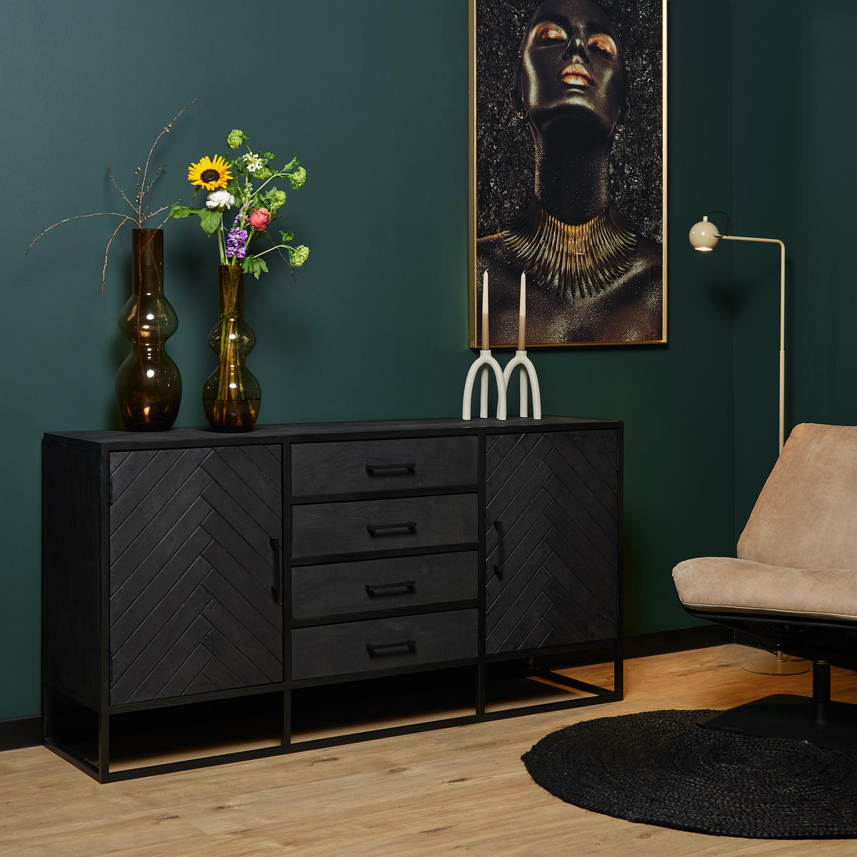 SIDEBOARD New York Schwarz 45/165/85 cm - Schwarz, Holz (165/85/45cm) - Starfurn