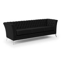 CHESTERFIELD-SOFA 3-sitzer Whitby Schwarz Samt mit silbernen Füßen - Silberfarben/Schwarz, Holz/Textil (237/78/82cm) - S-Style Möbel