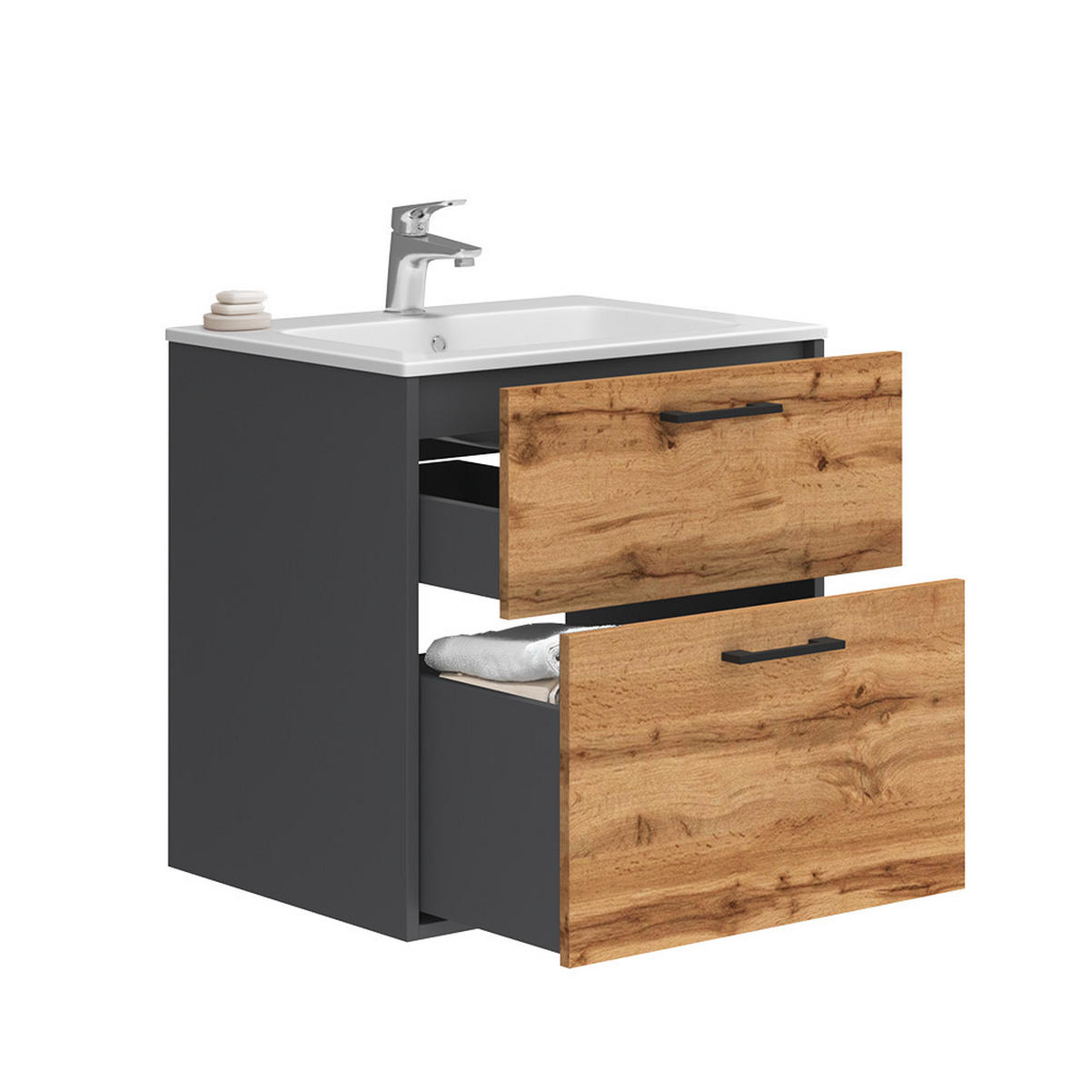 WASCHBECKENUNTERSCHRANK Lanco Anthrazit/Goldkraft Eiche 61 x 61.5 cm mit Waschbecken - Honigeiche/Anthrazit, Holzwerkstoff (61/61.5/46.5cm) - Vicco