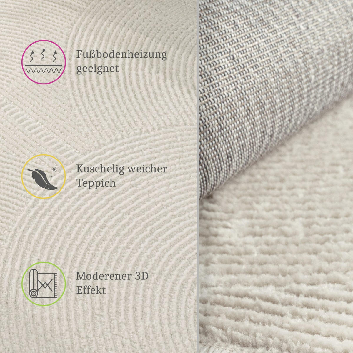 KURZFLORTEPPICH, abstrakt, Florhöhe 9 mm, Creme, 200 x 280 cm - Creme, Textil (280/200cm) - KADIMA DESIGN