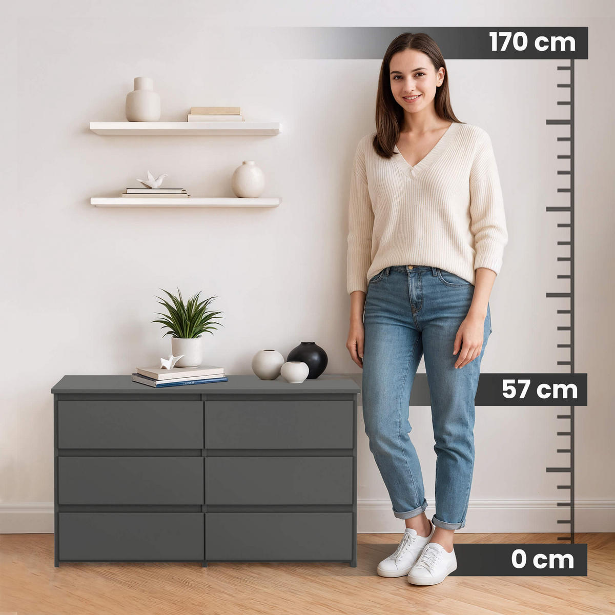 KOMMODE Graphitgrau 35x100x57 cm - Graphitfarben, Holzwerkstoff (100/57/35cm) - Akord