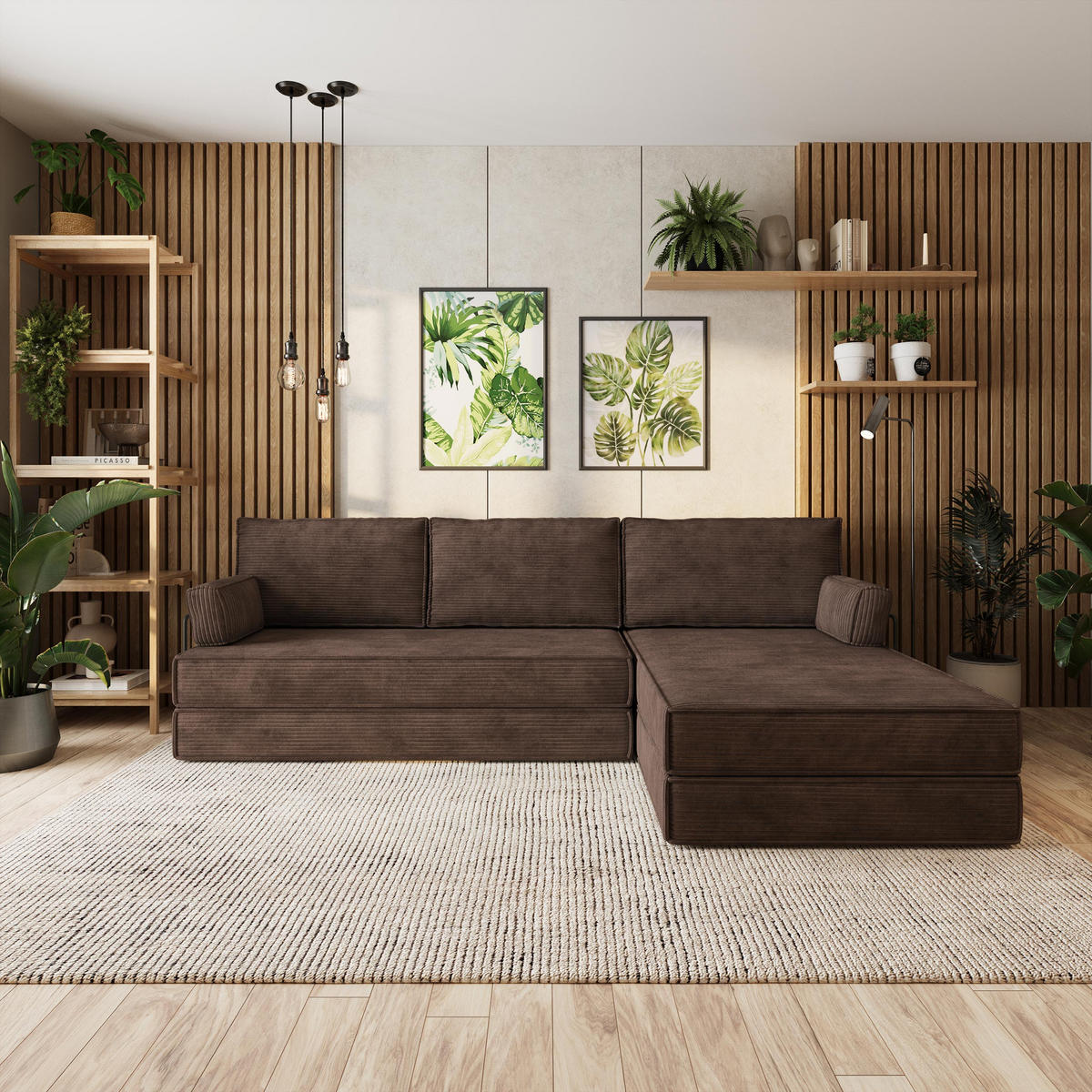 ECKSOFA ANKO modulares Boneless Sofa mit Schlaffunktion Braun Kordstoff - Braun, Textil (270/160cm) - MASSENO