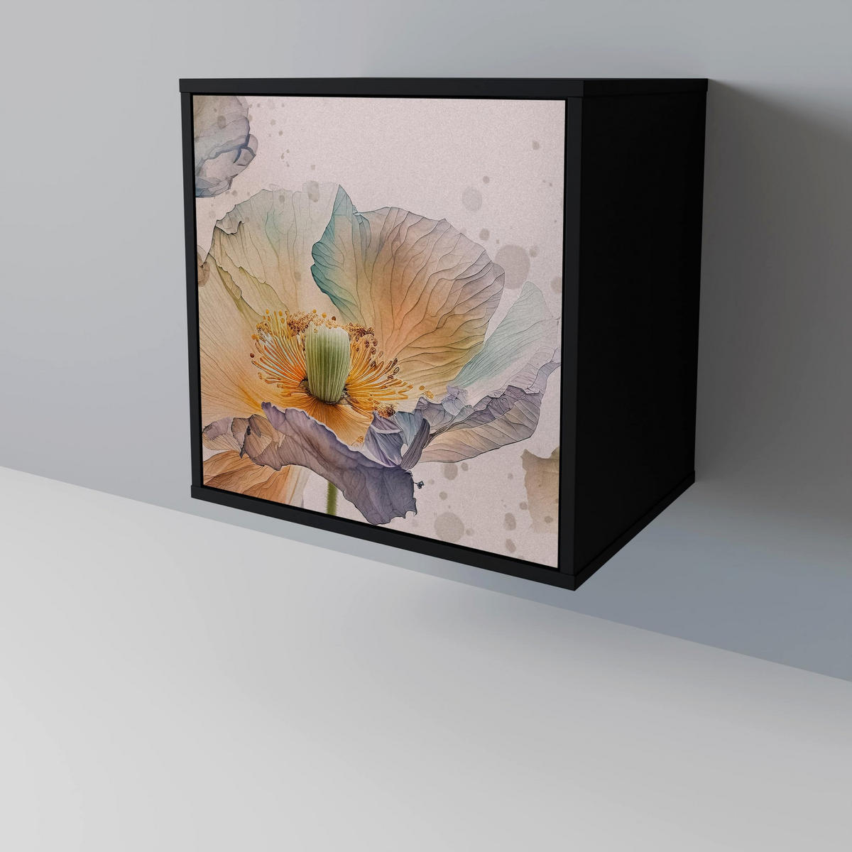 SIDEBOARD SOFTEN POPPY, Schwarz, 57,5x42x67,5 cm, Schwarze Metall-Rahmenfüße - Multicolor/Schwarz, Holzwerkstoff/Metall (57.5/67.5/42cm) - SpaceRebels