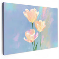 SLIKA NA PLATNU Tulpaner - Rosa accenter - Blå 90x60 cm - pastelno modra, tekstil (90/60cm) - MuchoWow