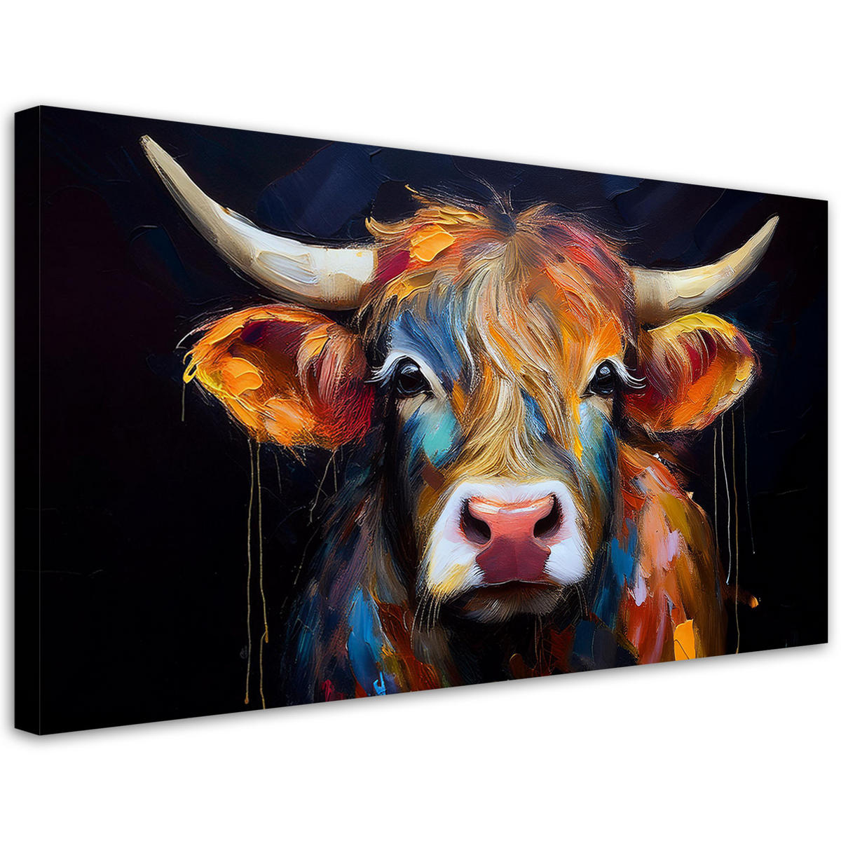 LEINWANDBILD Bunte schottische Kuh 80x40cm - Multicolor, Textil (80/40cm) - Feeby