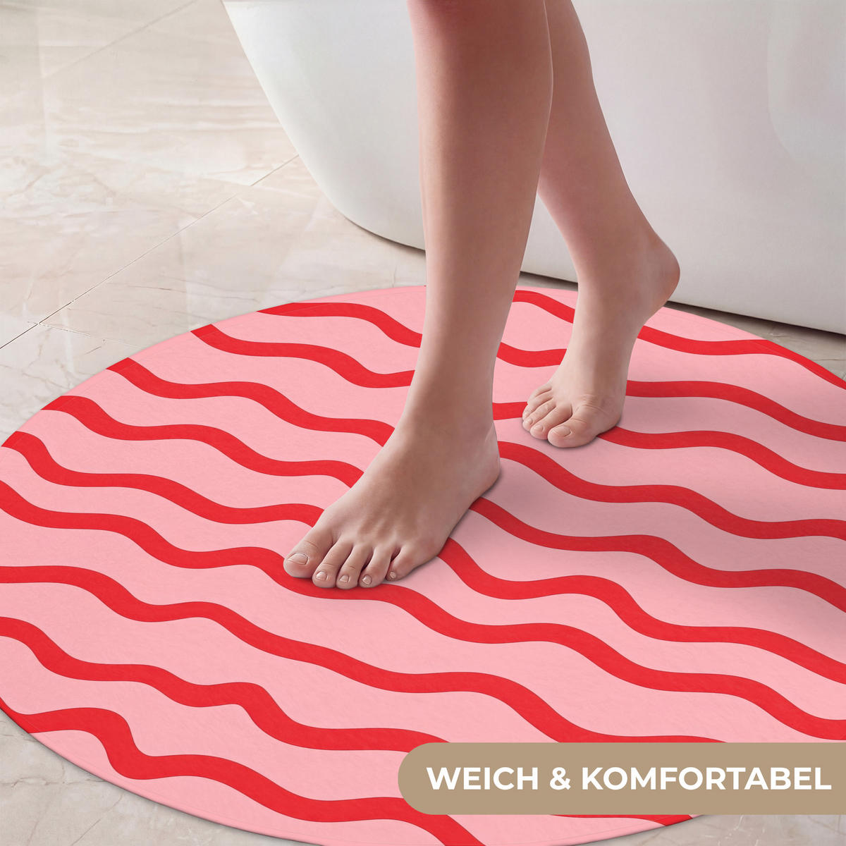 KÚPEĽŇOVÁ PREDLOŽKA Hravé - vzor - červená 70x70 cm - ružová, textil/plast (70/70cm) - OnlyWow