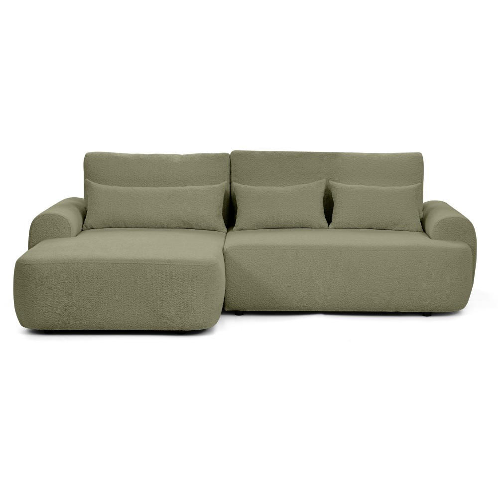 ECKSCHLAFSOFA Oliver im Bouclé-Gewebe, Hellgrün, links - Schwarz/Hellgrün, Textil (266/160cm) - Beautysofa