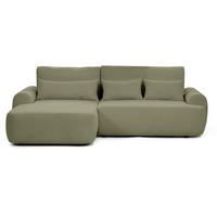 ECKSCHLAFSOFA Oliver im Bouclé-Gewebe, Hellgrün, links - Schwarz/Hellgrün, Textil (266/160cm) - Beautysofa