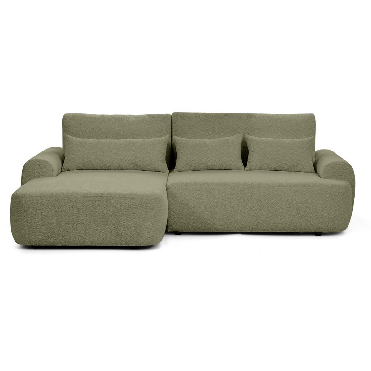 ECKSCHLAFSOFA Oliver im Bouclé-Gewebe, Hellgrün, links - Schwarz/Hellgrün, Textil (266/160cm) - Beautysofa