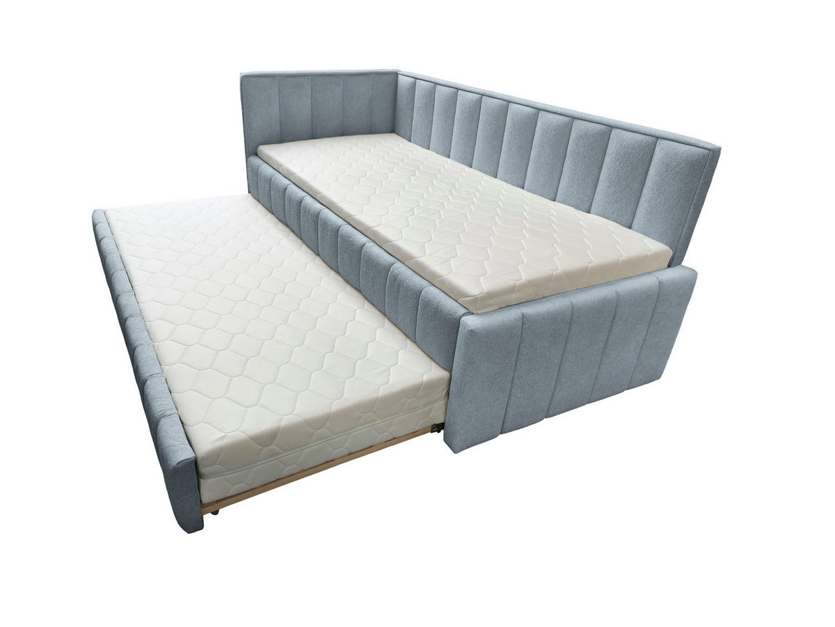 POLSTER-KINDERBETT LUKA 90x200 cm, links, mit Ausziehbett – Hellblau - Hellblau, Textil