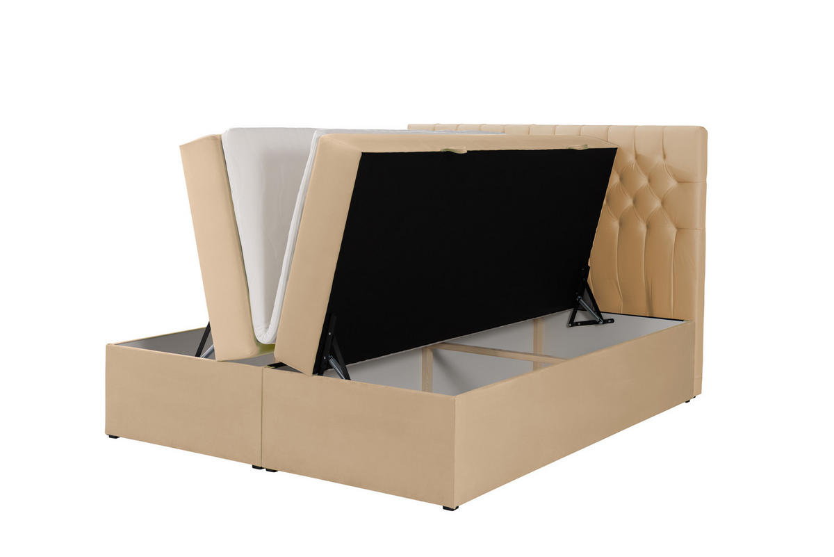 BOXSPRINGBETT LAVIDO mit Topper und Bettkasten, Beige, 200x200 cm - Beige, Textil (200/200cm) - KS Home Concept