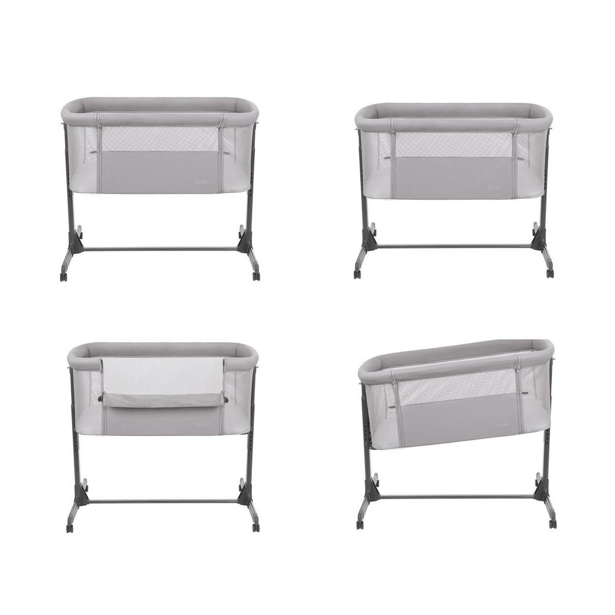 BEISTELLBETT Noah grau/schwarz 87 x 55 cm, Anti-Reflux, 6-fach höhenverstellbar, 4 Räder, Matratze - Schwarz, Metall (55/87cm) - Kikka boo