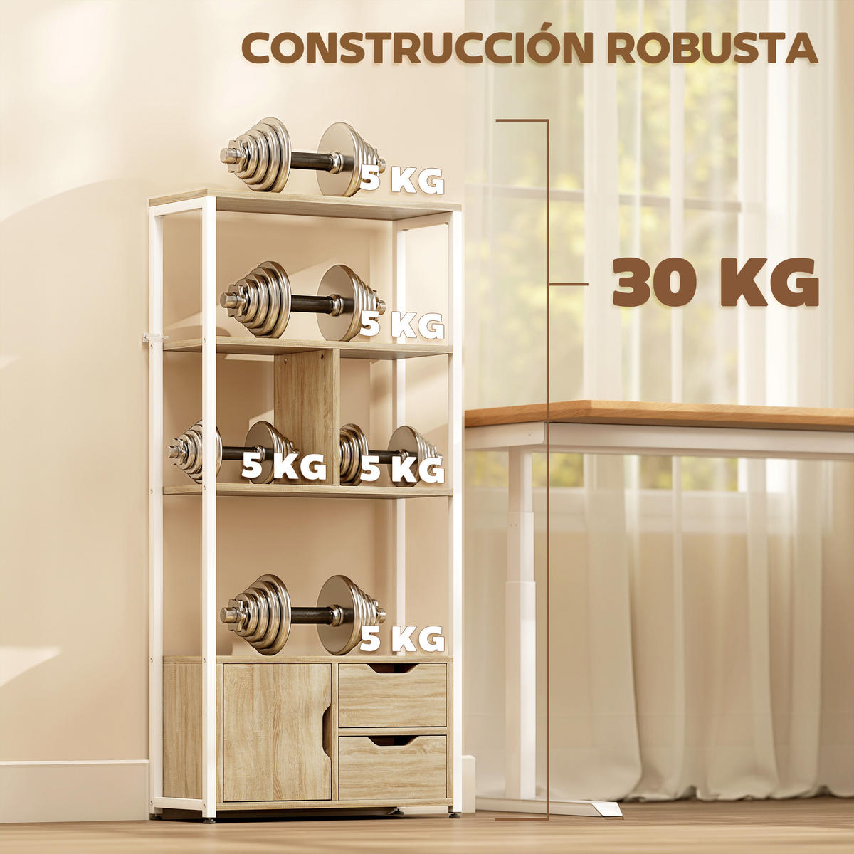BÜCHERREGAL,BÖDEN Schubladen Tür Industriestil 58x24x122cm,weiß-naturholz - Weiß, Holzwerkstoff (58/122/24cm) - Vallsero