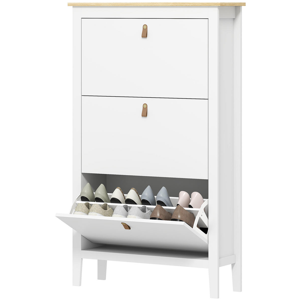 SCHUHSCHRANK,3 Klappschubladen herausnehmbare Böden für 21 Paar,weiß - Weiß, Holzwerkstoff (80/131/24cm) - Vallsero