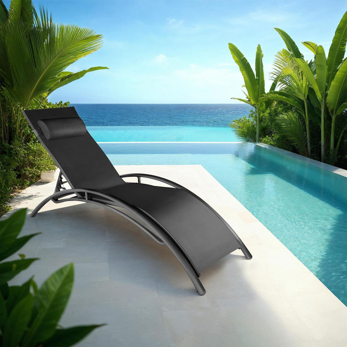 GARTENLIEGE 2er Set Alina,180 x 59 x 50 cm,schwarz - Schwarz, Kunststoff (59/81.5/180cm) - tectake