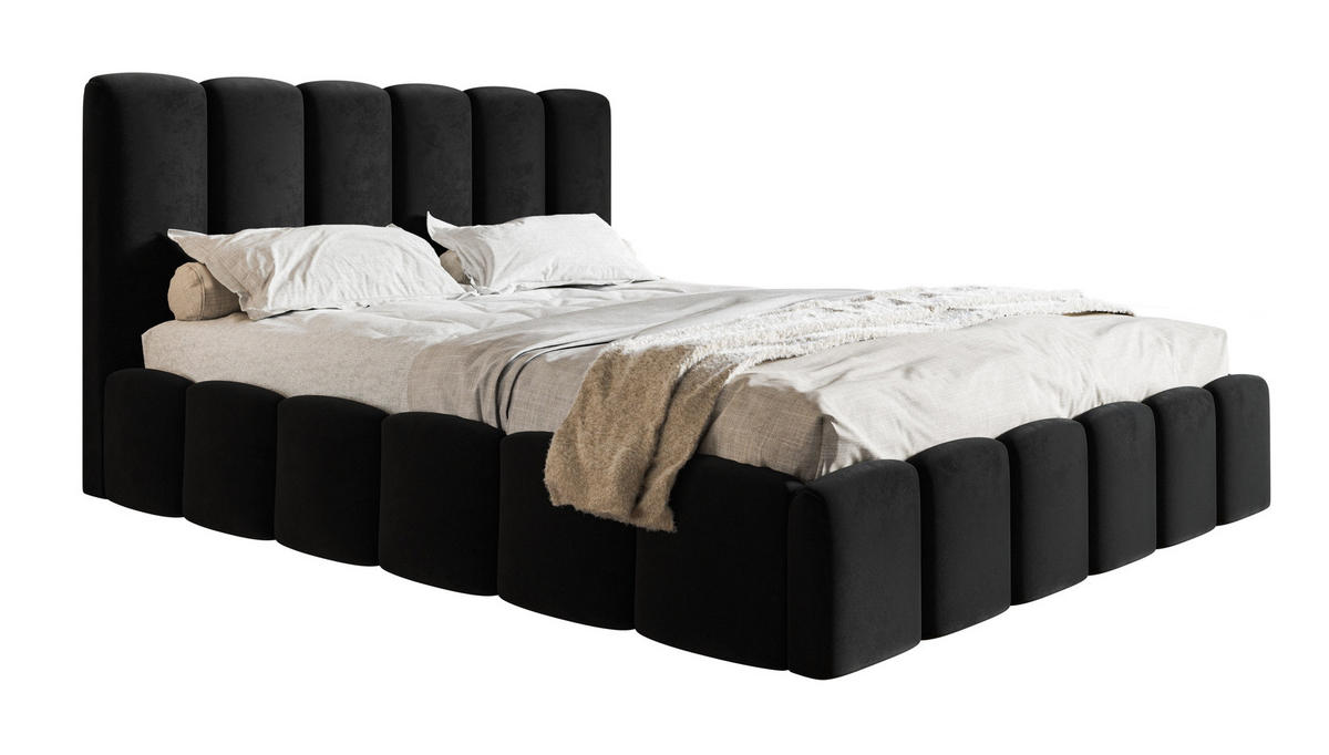 POLSTERBETT 160x200 Palermo mit Bettkasten, Lattenrost Schwarz - Schwarz, Holz/Textil (160/200cm) - Emporius