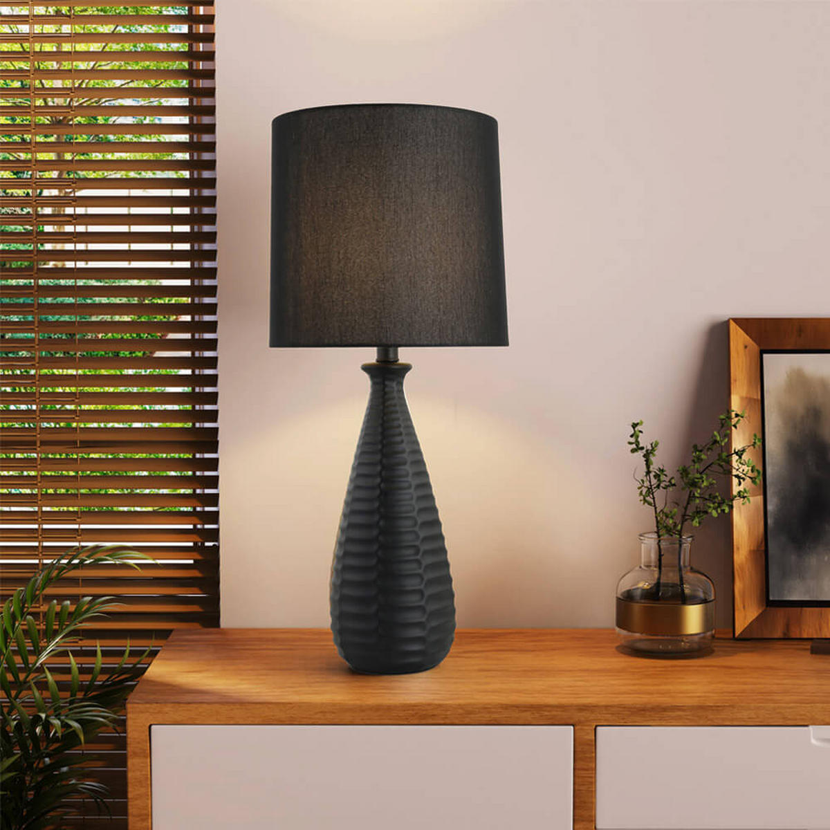 TISCHAMPE MELVA - Große Tischlampe, Schwarz - Schwarz, Textil (30/30/71cm) - Home Deluxe