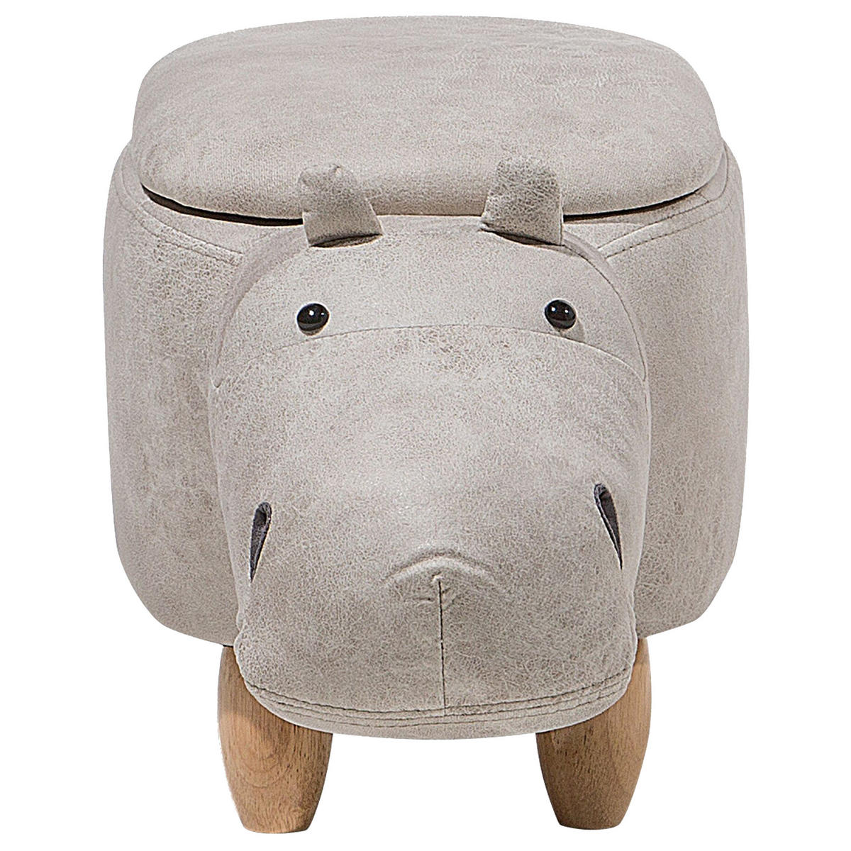 TIERHOCKER Hippo 60/32/35 cm - Grau, Kunststoff/Textil (32/35/60cm) - Beliani