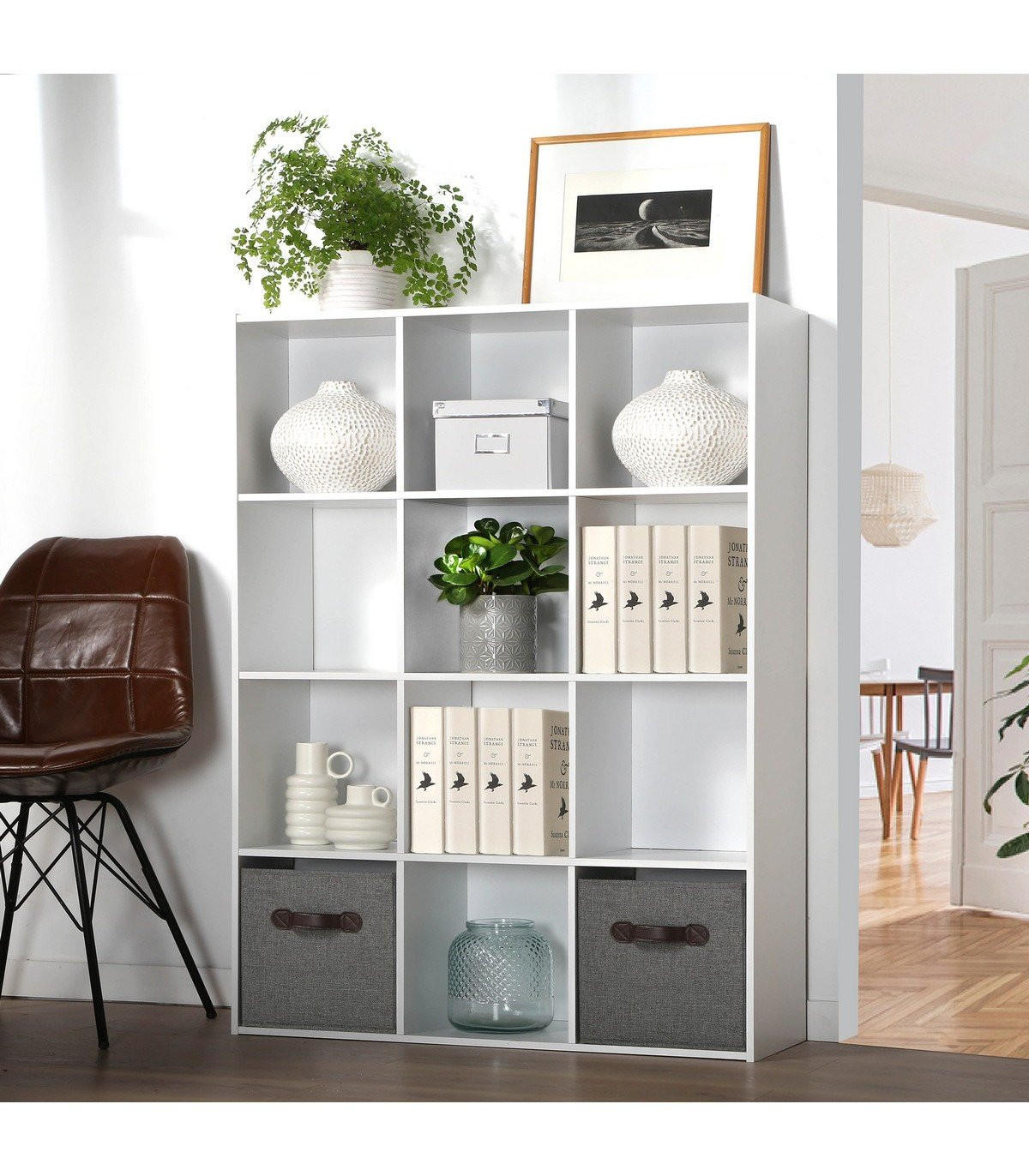 AUFBEWAHRUNGSREGAL mit 12 Fächern - L93 x H124 cm - Weiß, Holzwerkstoff (29.8/124.2/93.3cm) - Calicosy