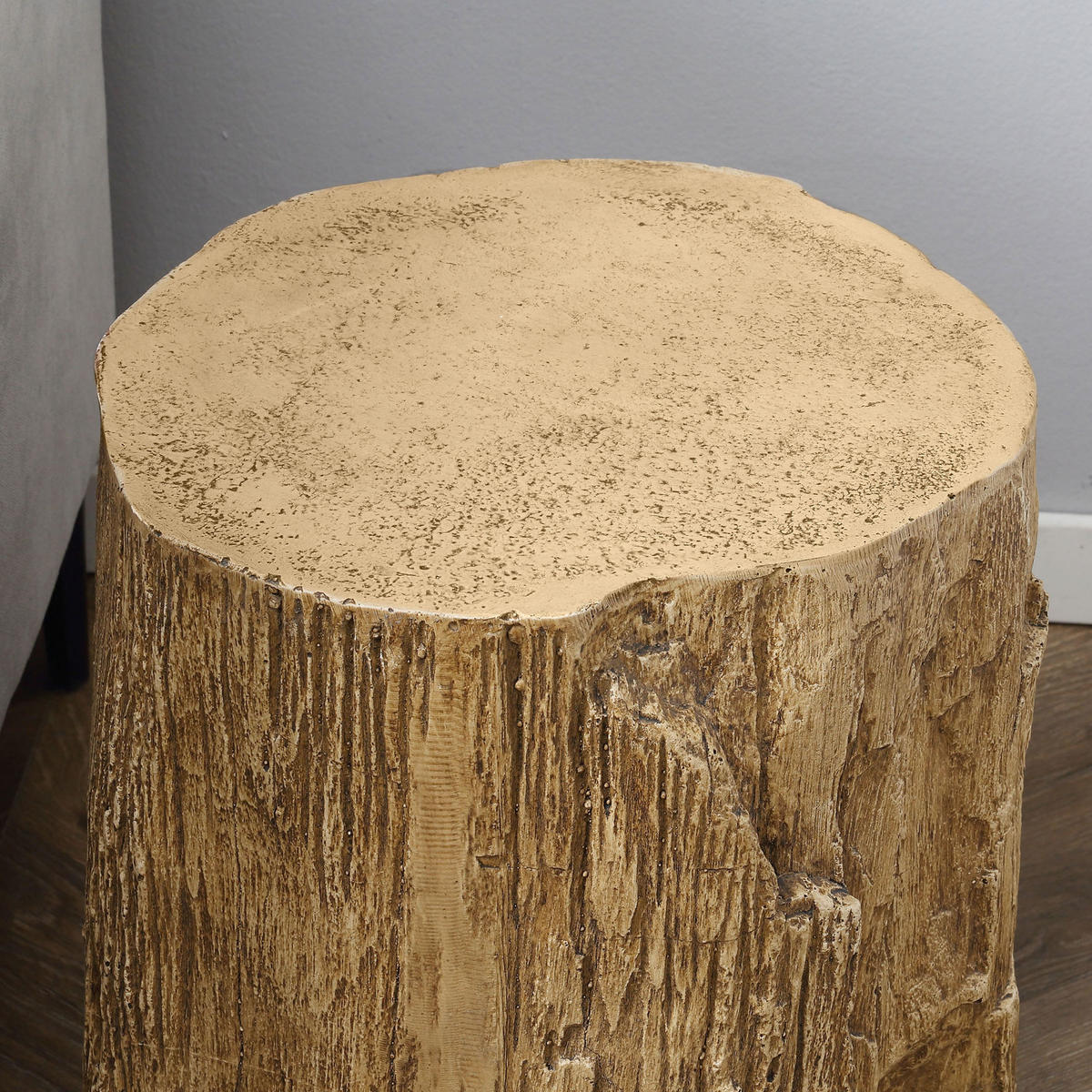 BEISTELLTISCH aus Beton 37x37x43 cm Naturholz mit verstellbaren Füßen, wasserfester Oberfläche in Baumstumpf-Optik - Naturfarben, Stein (37/37/43cm) - Modfu