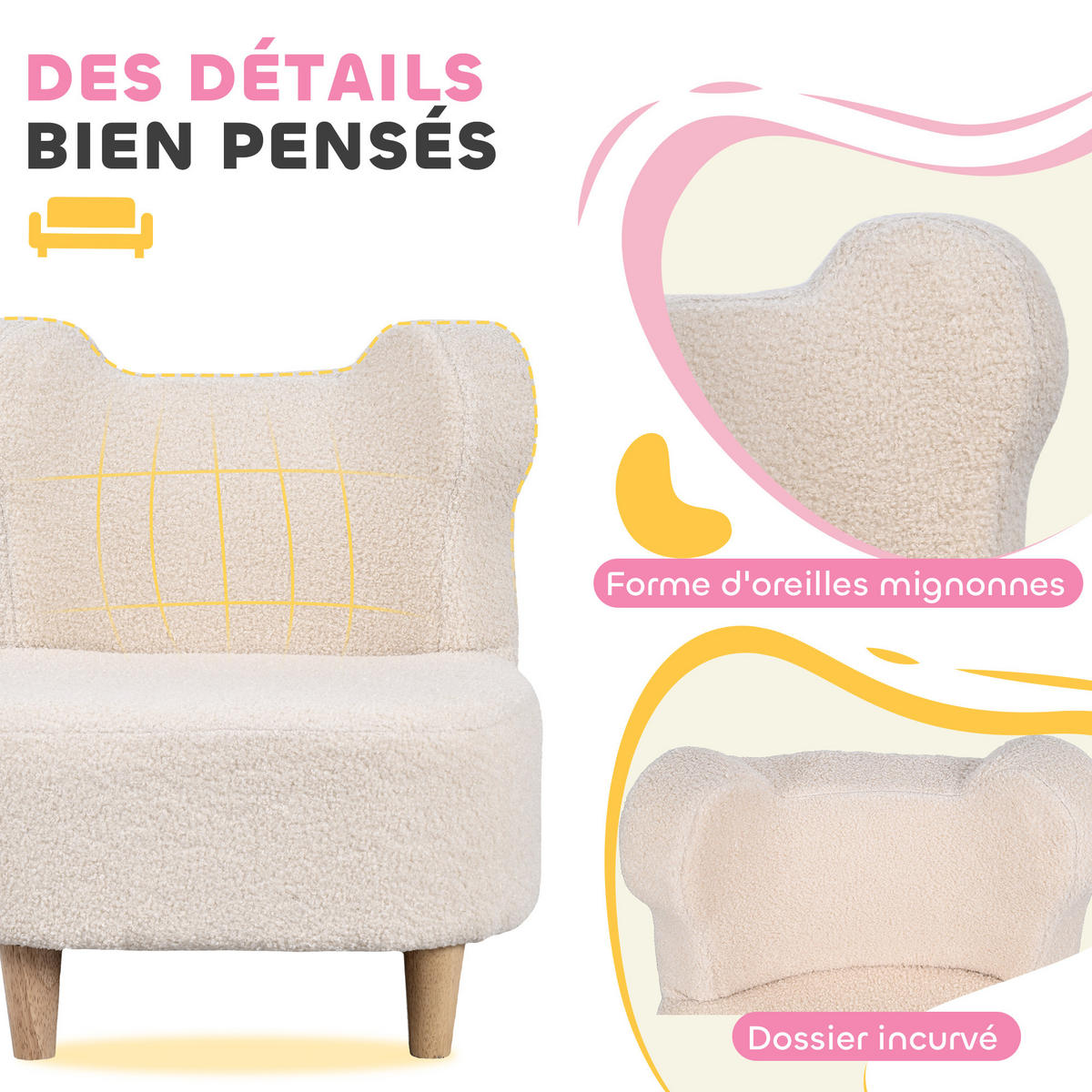 KINDERSESSEL DE-18969 Bären-Design mit Teddyfell Beige - Beige, Textil (43/53/47cm) - ComfortXL