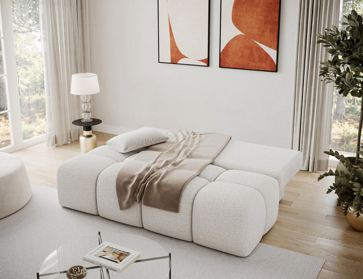 SCHLAFSOFA Nuwia mit Schlaffunktion und Bettkasten – Modernes Designsofa mit Schlafauszug und dekorativer Steppung - Weiß, Kunststoff (200/102/100cm) - Wohnideebilder