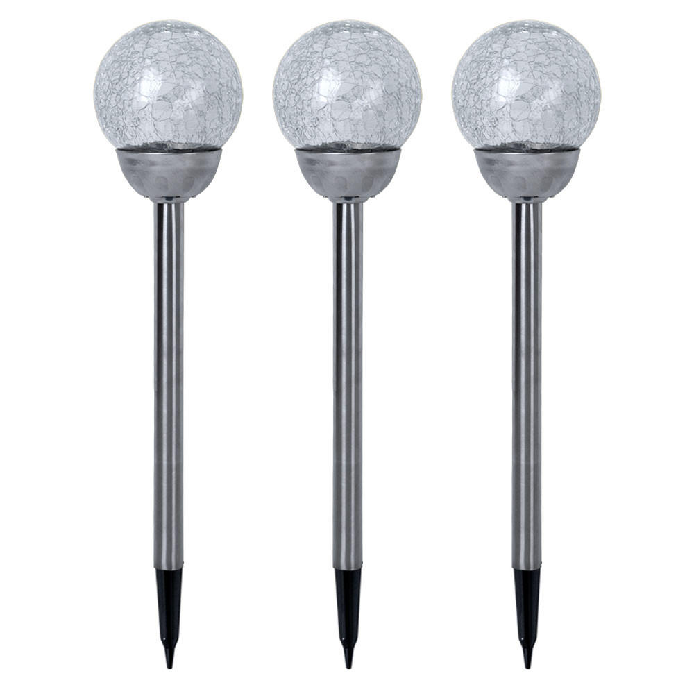 LED AUßENLEUCHTE Edelstahl Silber Bruchglas Kugel 3er Set - Silberfarben, Glas (12/12/56cm)