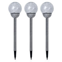 LED AUßENLEUCHTE Edelstahl Silber Bruchglas Kugel 3er Set - Silberfarben, Glas (12/12/56cm)