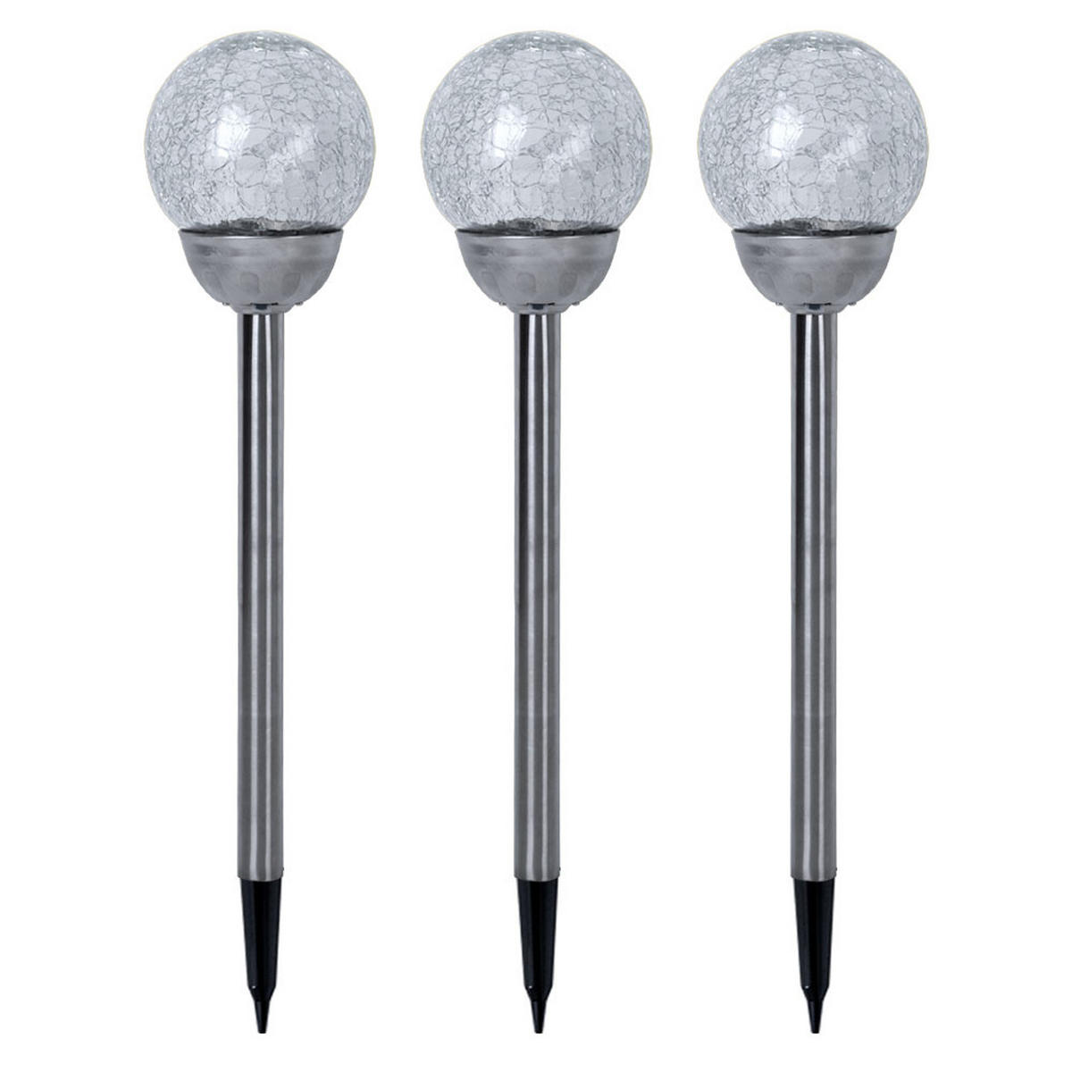 LED AUßENLEUCHTE Edelstahl Silber Bruchglas Kugel 3er Set - Silberfarben, Glas (12/12/56cm)