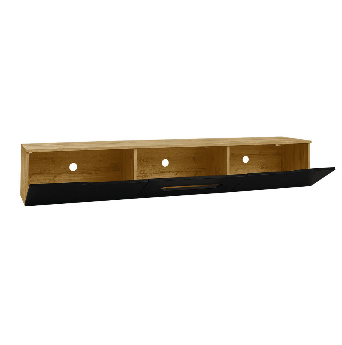 TV ormarić 180/35/30 cm crni u dekoru drva od MDF-a i iverice s LED rasvjetom i tihim zatvaranjem - crna, drvni materijal (180/30/35cm) - OKWISH