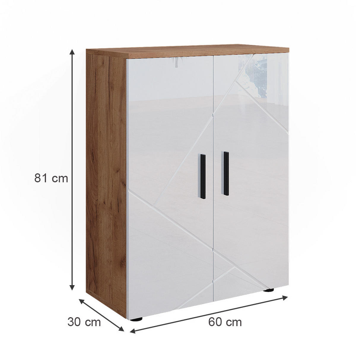 MIDISCHRANK Irma Goldkraft Eiche/Weiß Hochglanz 60 x 81 cm - Weiß Hochglanz/Eiche Wotan, Holzwerkstoff (60/81/30cm) - Vicco
