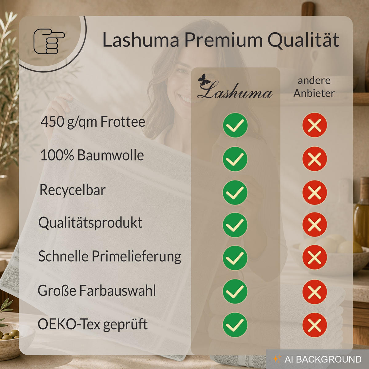 FROTTEE Küchenhandtücher 50x50 cm, 4er Set, Kiesel Grau - Sandfarben, Textil (50/50cm) - Lashuma