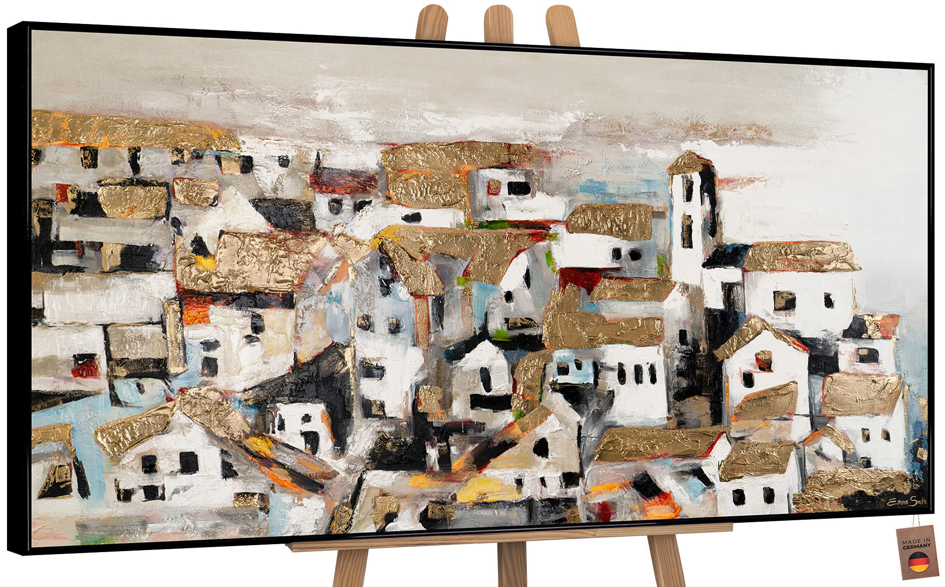 GEMÄLDE Häuschen im Sonnenlicht Schattenfugenrahmen Schwarz 120x60 cm - Schwarz, Holz (120/60cm) - YS-art gallery