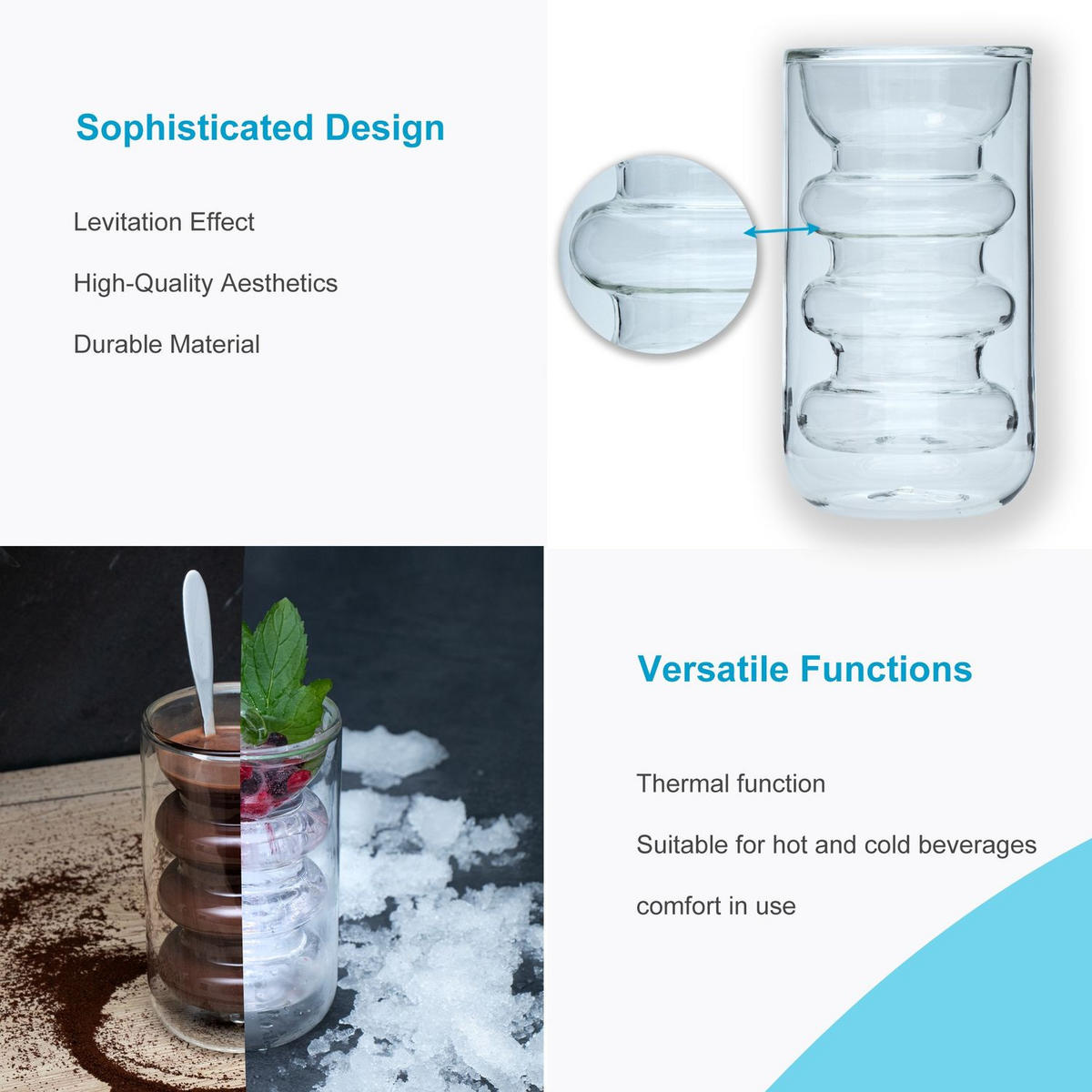 KAFFEE GLÄSER 260ml (2-tlg.) - Transparent, Glas - Intirilife