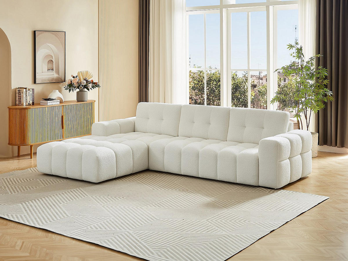 ECKSOFA - Ecke links - Bouclé-Stoff - Weiß - SOPELANA - Weiß, Textil (278/190cm) - Vente-Unique