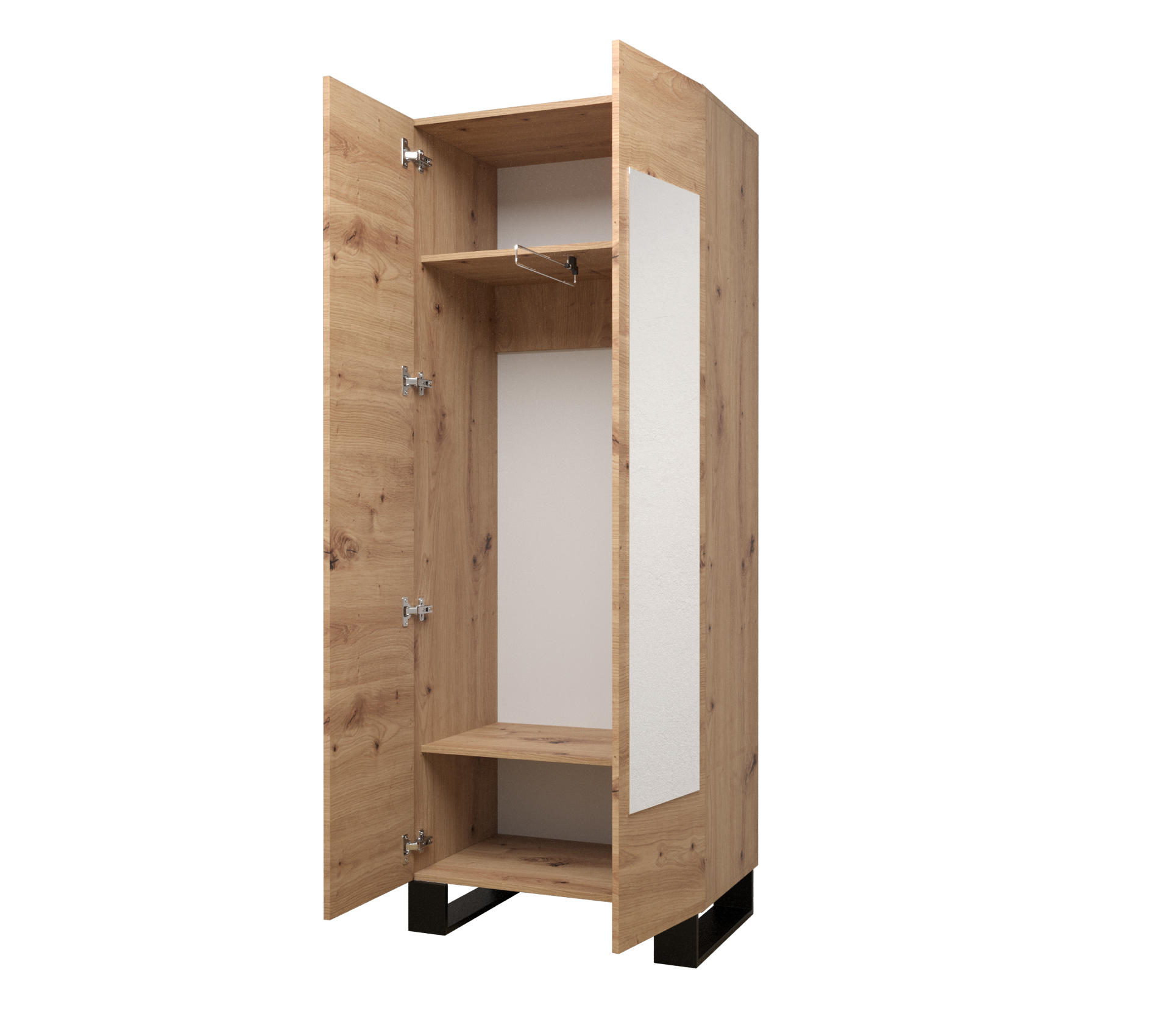 GARDEROBENSCHRANK 196/74/45,6 2-türig - Schwarz/Eiche Artisan, Holz/Kunststoff (74/196/45.6cm) - Abiks Möbel