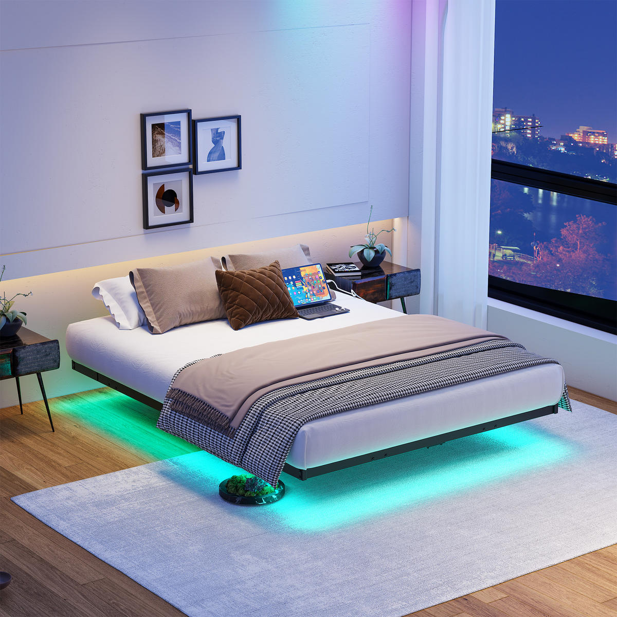 METALLBETT 120/200 cm in Schwarz mit LED und USB - Schwarz, Metall (120/200cm) - WISHDOR