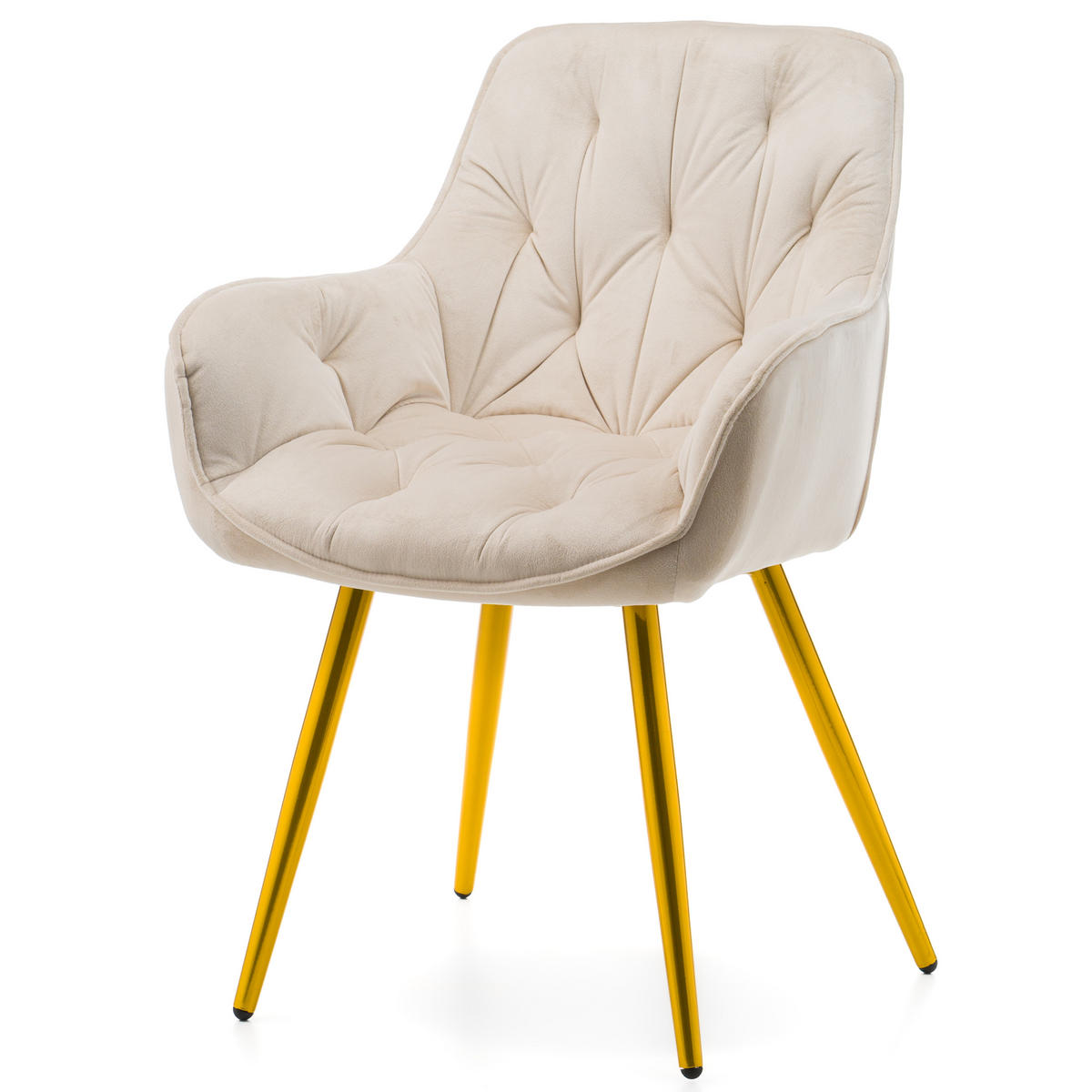 STUHL SIENA gepolstert mit Steppung - beige goldene Beine - Samt Velours - Ecru/Beige, Textil/Metall (58/87/61cm) - NEW HOME