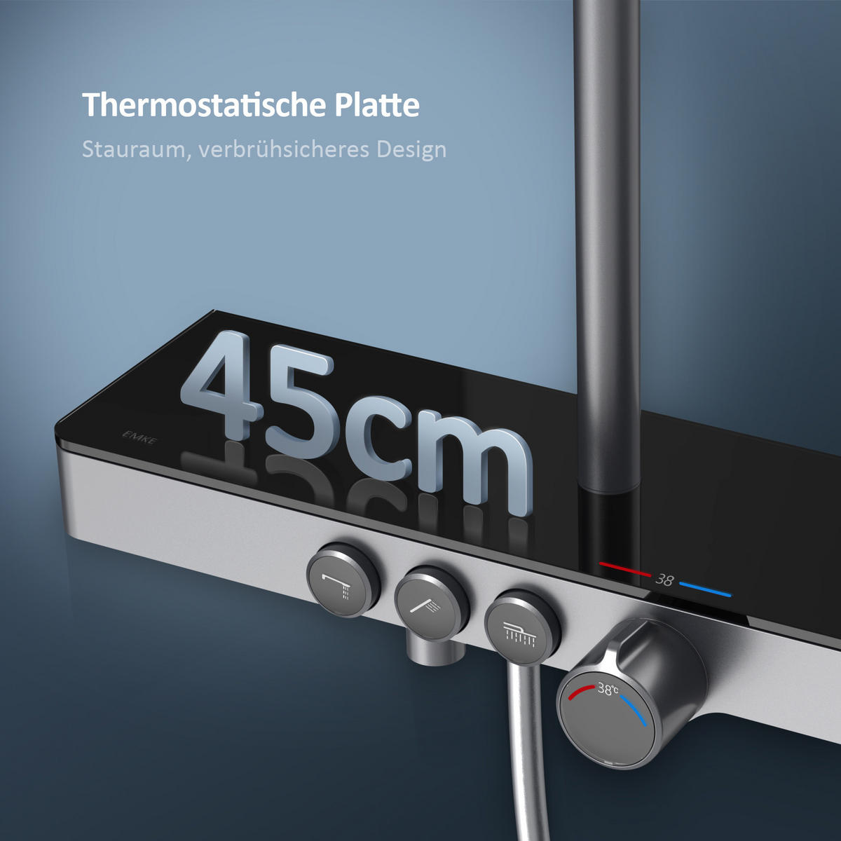 ÜBERKOPFBRAUSESET mit Drei Wasserauslassmethoden Thermostat mit Ablage Anthrazit - Anthrazit, Metall (44.5/127/45cm) - EMKE