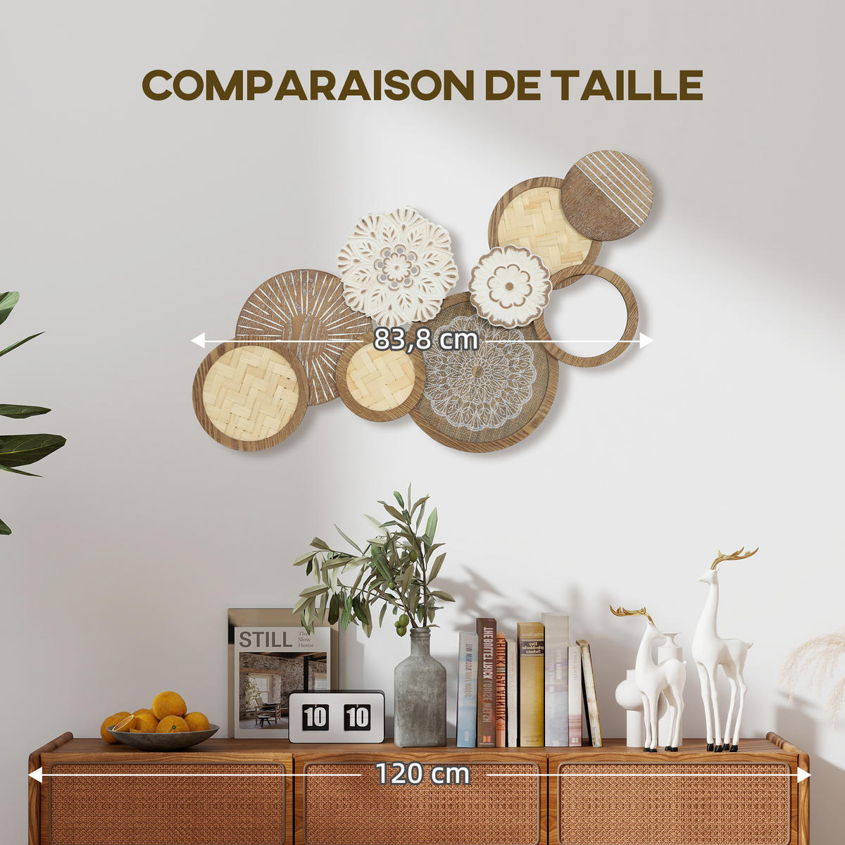 WANDDEKO DE-14336 mehrschichtig, mit Bambusgeflecht Natur - Naturfarben, Holzwerkstoff (44.5/4.4/83.8cm) - ComfortXL