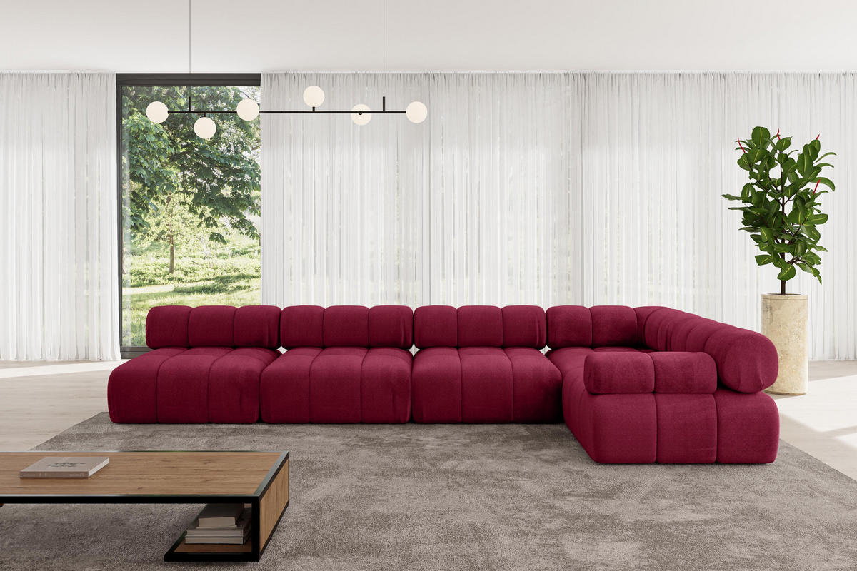 ECKSOFA modulares Sofa Mende-L3 - 380x190x70 cm Bordeauxrot Velours - Bordeaux, Holzwerkstoff/Textil (380/190cm) - ALTDECOR