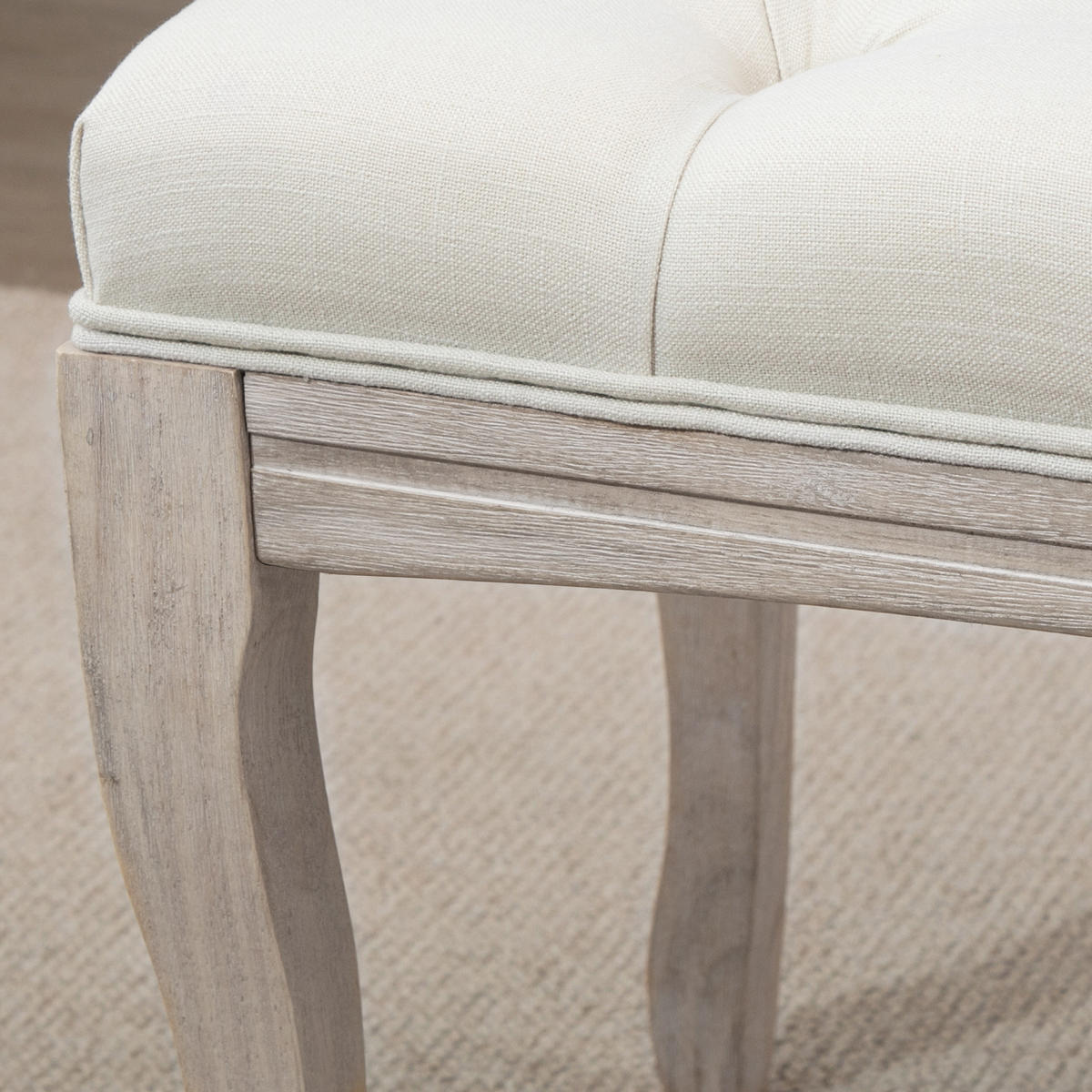 HOCKERBANK DE-12785 Knopfheftung, Leinenbezug Beige - Beige, Holzwerkstoff (38/49/110cm) - ComfortXL