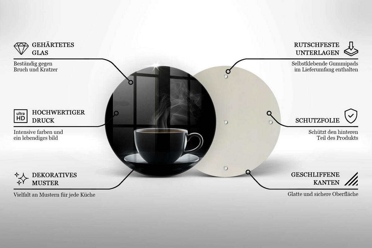 GLASPLATTE Ø 40 cm Heiße Tasse Kaffee - Schwarz, Glas (40/40cm) - Wallfluent