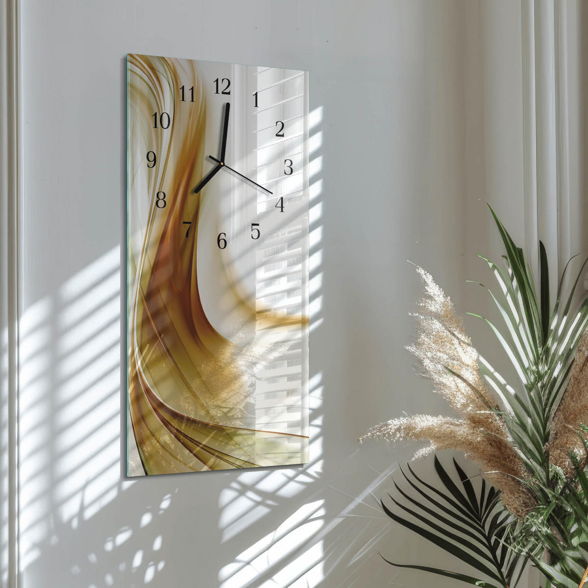WANDUHR 60x30 cm - Abstrakte Linien - Braun, Glas (30/60/0.4cm) - TULUP