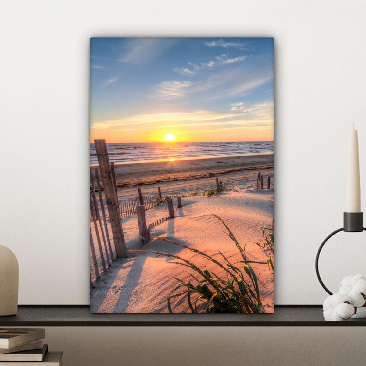 LEINWANDBILD Strand - Meer - Düne - Sonnenuntergang - Landschaft Deko Wohnzimmer 20x30 cm - Beige, Textil (20/30cm) - MuchoWow