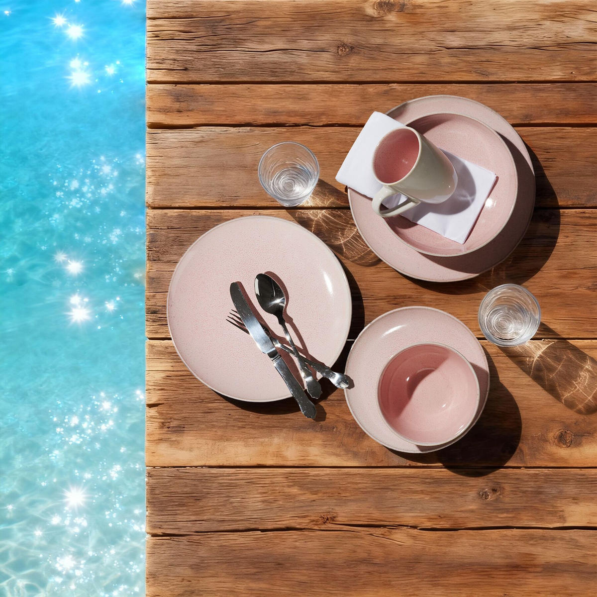 KOMBISERVICE Mare, ineinander stapelbar, rosa - Rosa, Keramik (26.5/2.5/26.5cm) - tectake