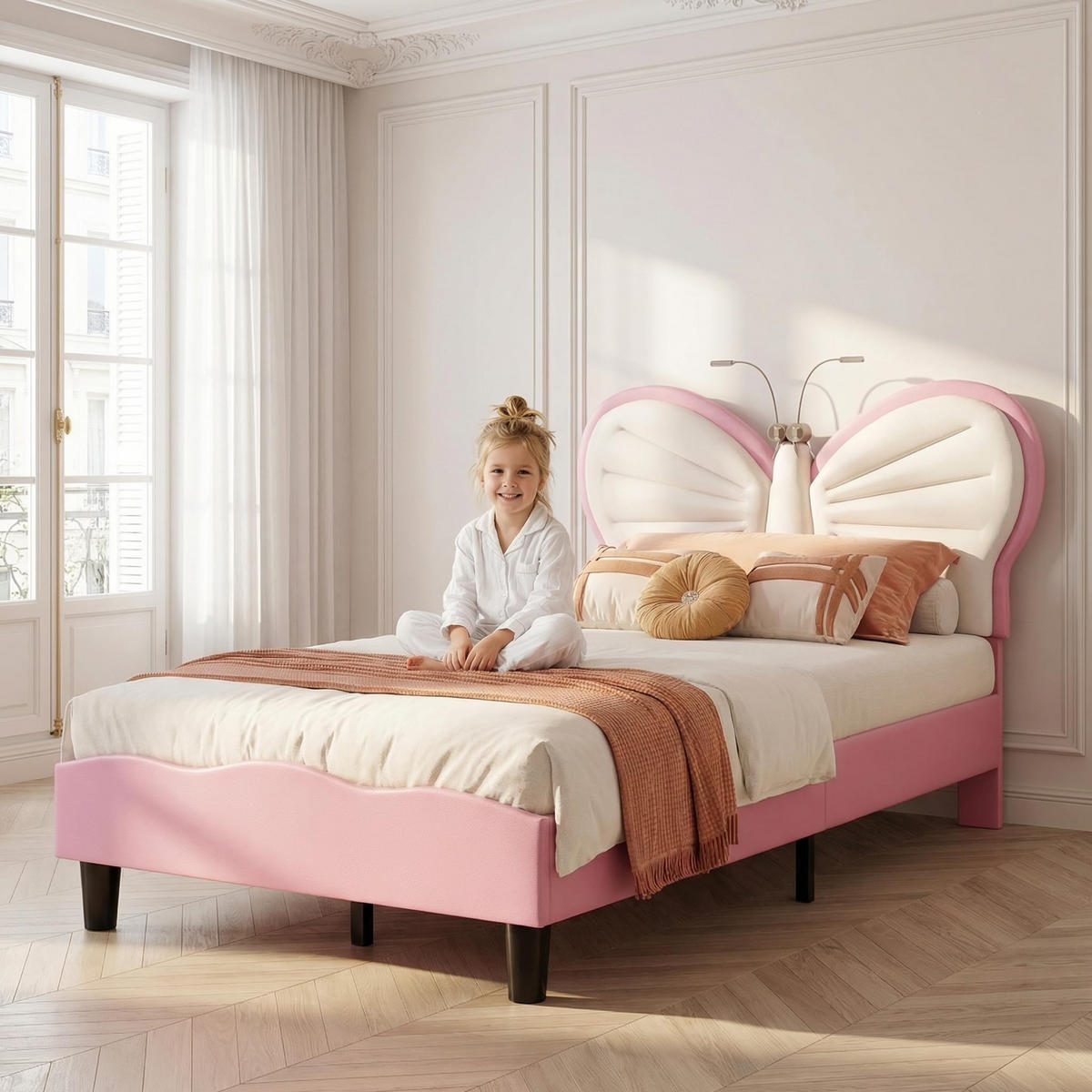 KINDERBETT 90x200 cm mit LED & verstellbarem Kopfteil,Rosa - Rosa, Textil/Metall (90/200cm) - PARAFTA HOME