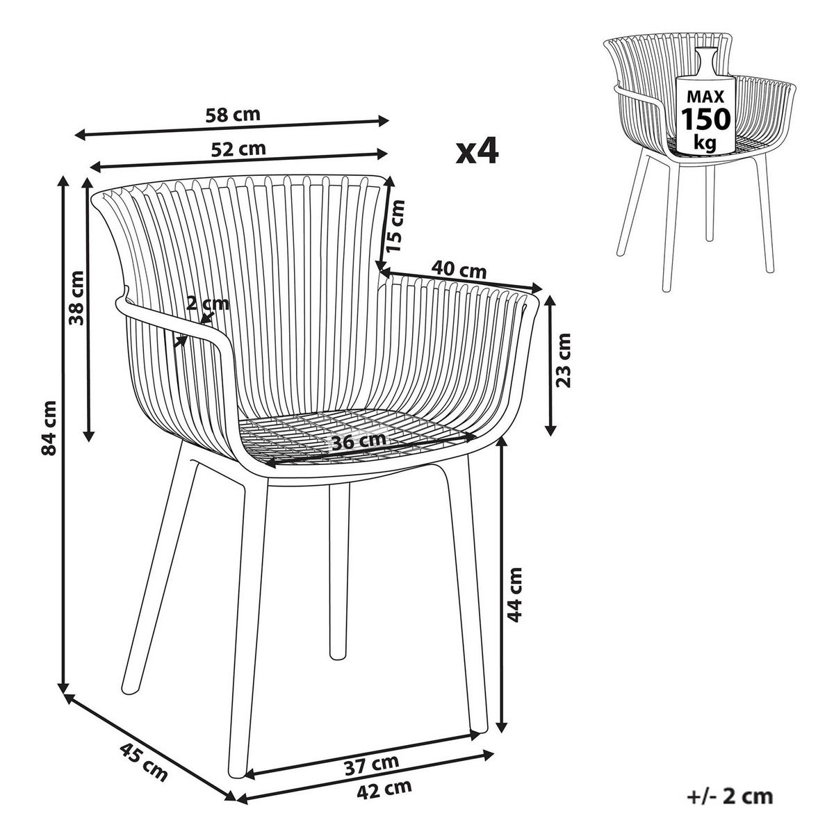SCAUN DE GRĂDINĂ set de 4 verde Pesaro - verde, material plastic (58/84/45cm) - Beliani