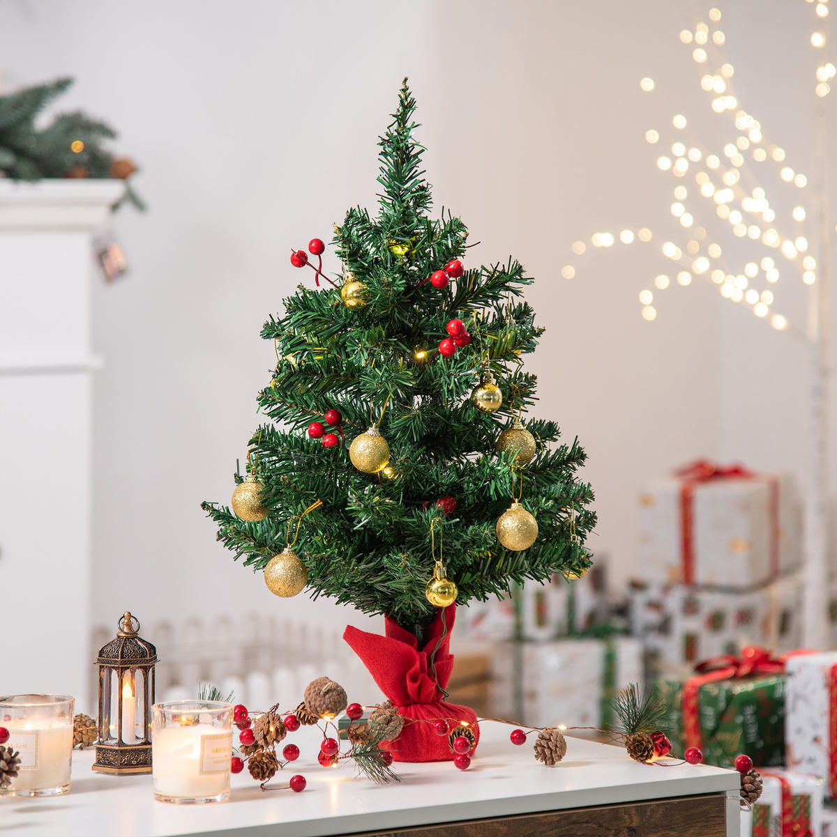 WEIHNACHTSBÄUME 40/40/60 cm gruen aus PVC mit LED-Lichtern - Grün, Kunststoff (60cm) - OKWISH