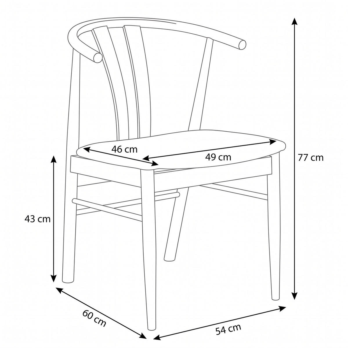 MATSTOL Andre 54 x 60 x 77 cm – ek/svart - Ekfärgad/Svart, Trä/Textil (54/77/60cm) - ebuy24